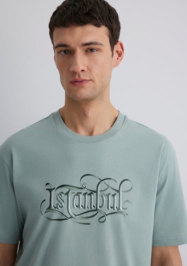  Mavi İstanbul Baskılı Açık Mavi Tişört Loose Fit / Bol Rahat Kesim 0612991-70113