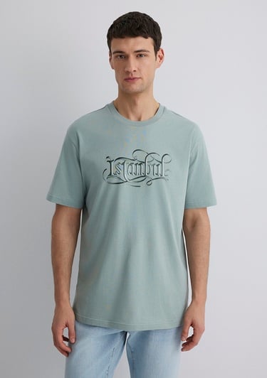  Mavi İstanbul Baskılı Açık Mavi Tişört Loose Fit / Bol Rahat Kesim 0612991-70113