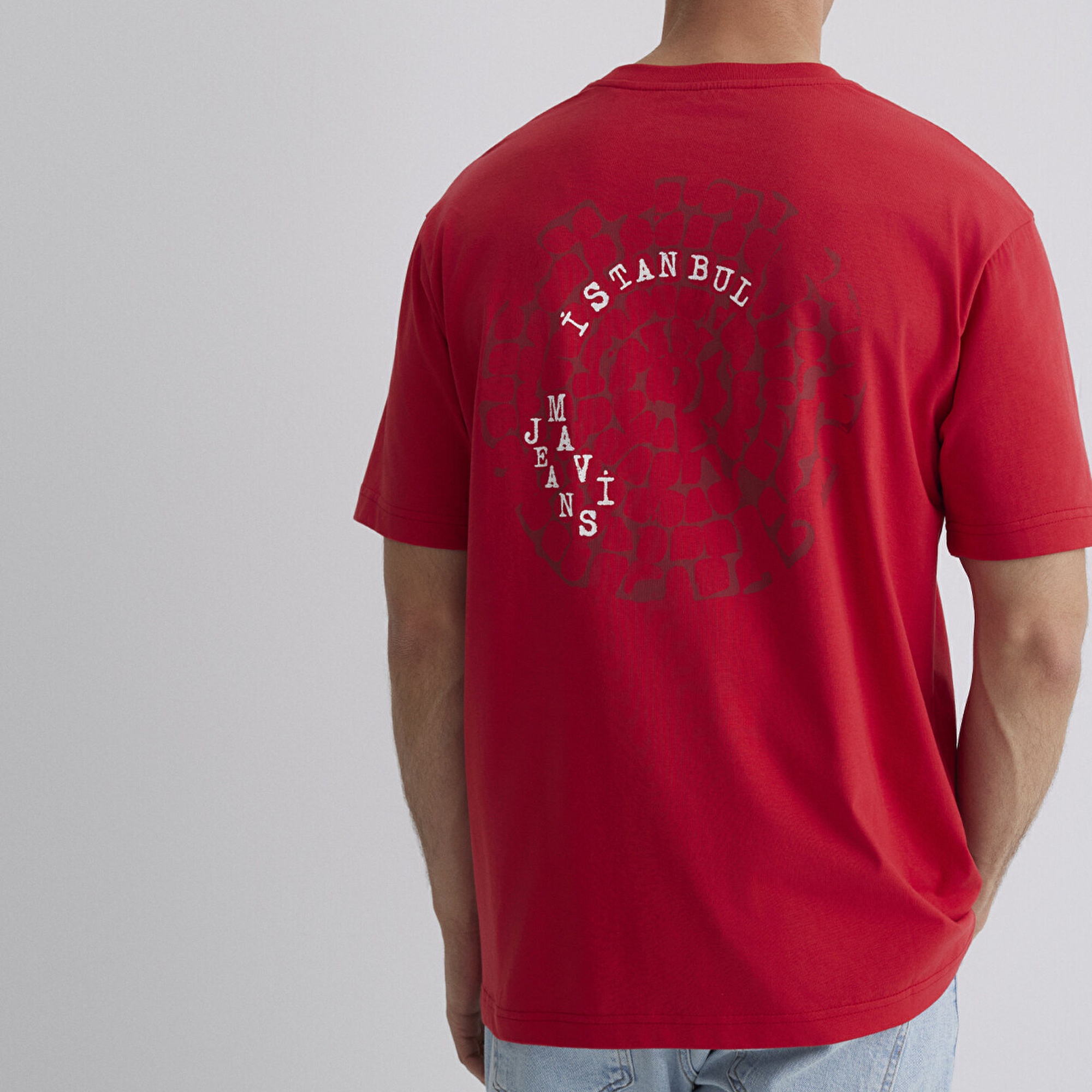 Mavi İstanbul Baskılı Kırmızı Tişört Loose Fit / Bol Rahat Kesim 0612996-70471