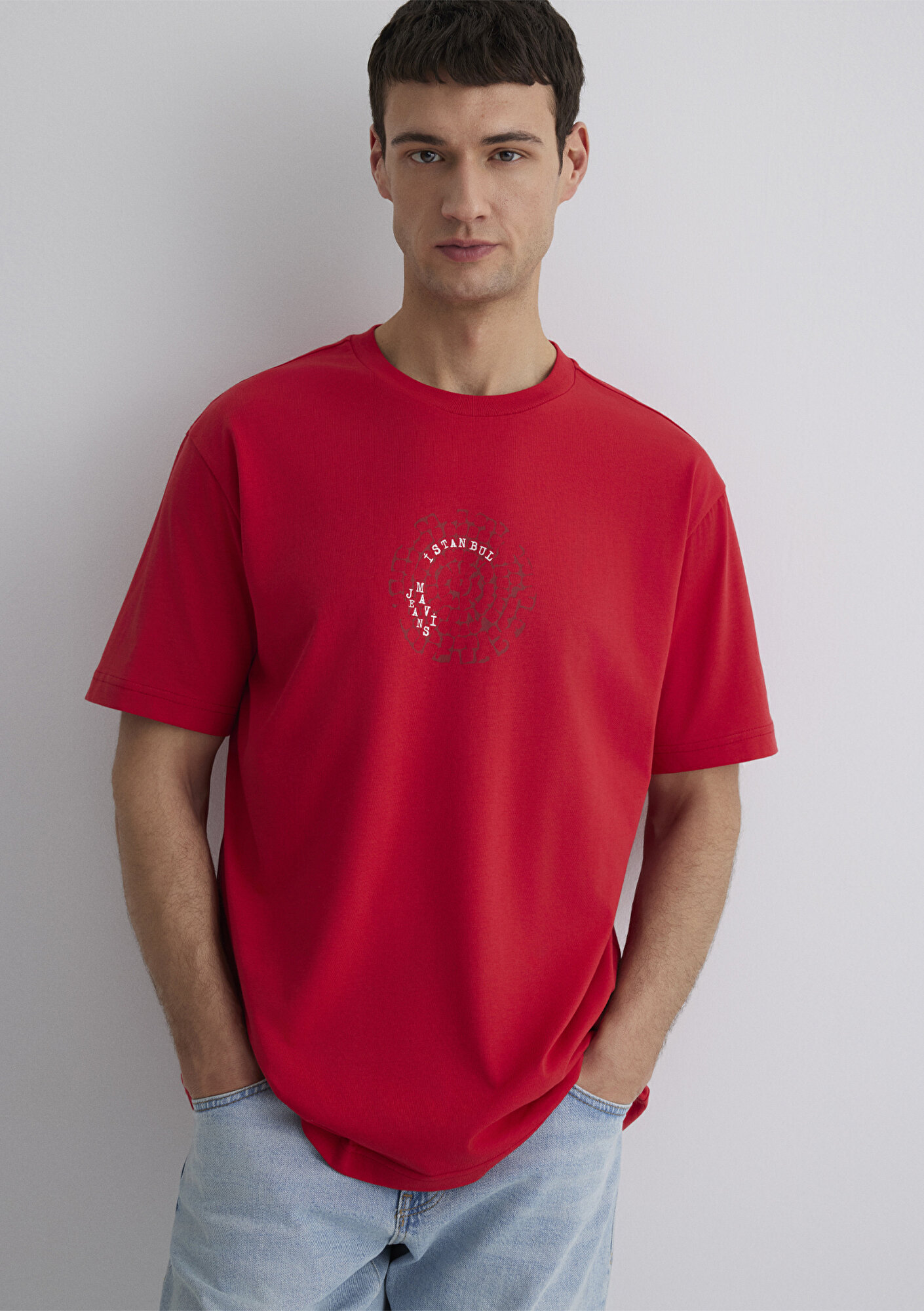  Mavi İstanbul Baskılı Kırmızı Tişört Loose Fit / Bol Rahat Kesim 0612996-70471