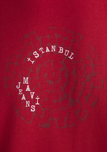  Mavi İstanbul Baskılı Kırmızı Tişört Loose Fit / Bol Rahat Kesim 0612996-70471