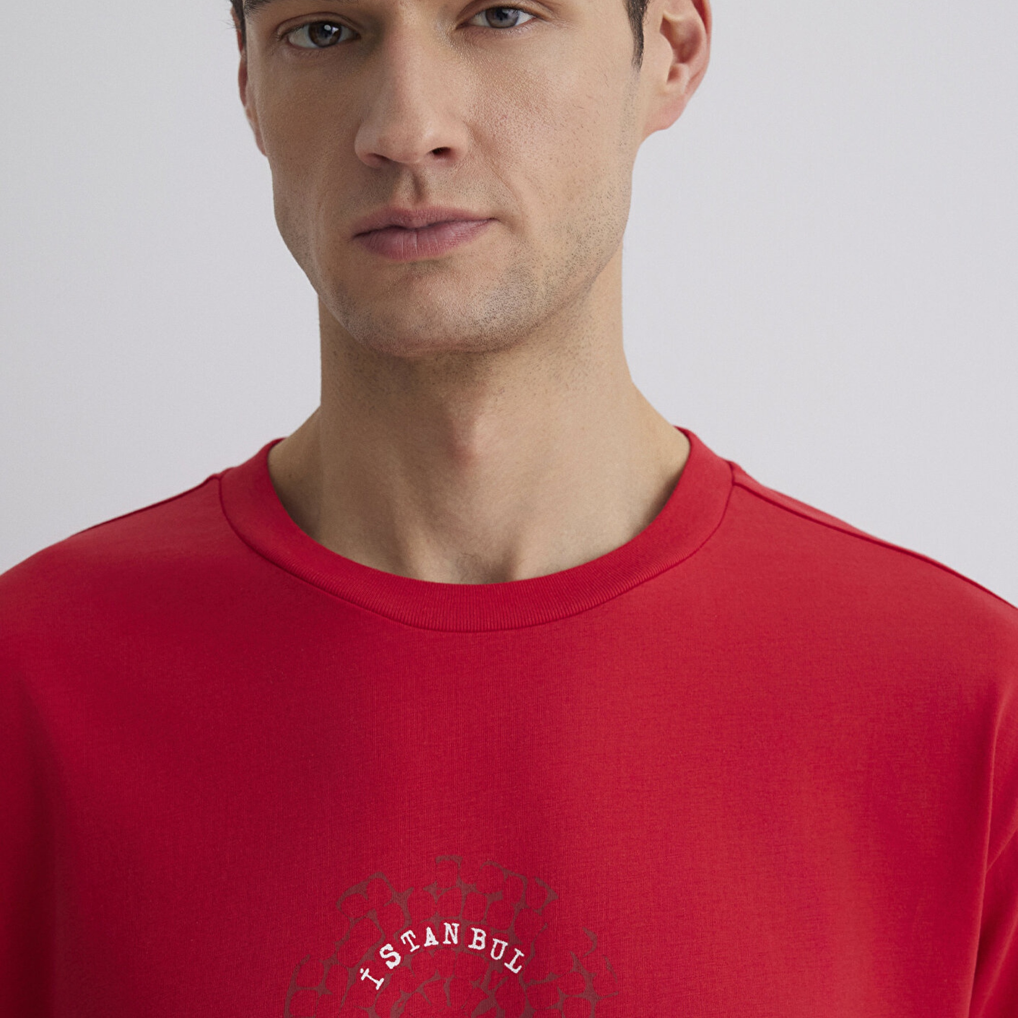 Mavi İstanbul Baskılı Kırmızı Tişört Loose Fit / Bol Rahat Kesim 0612996-70471