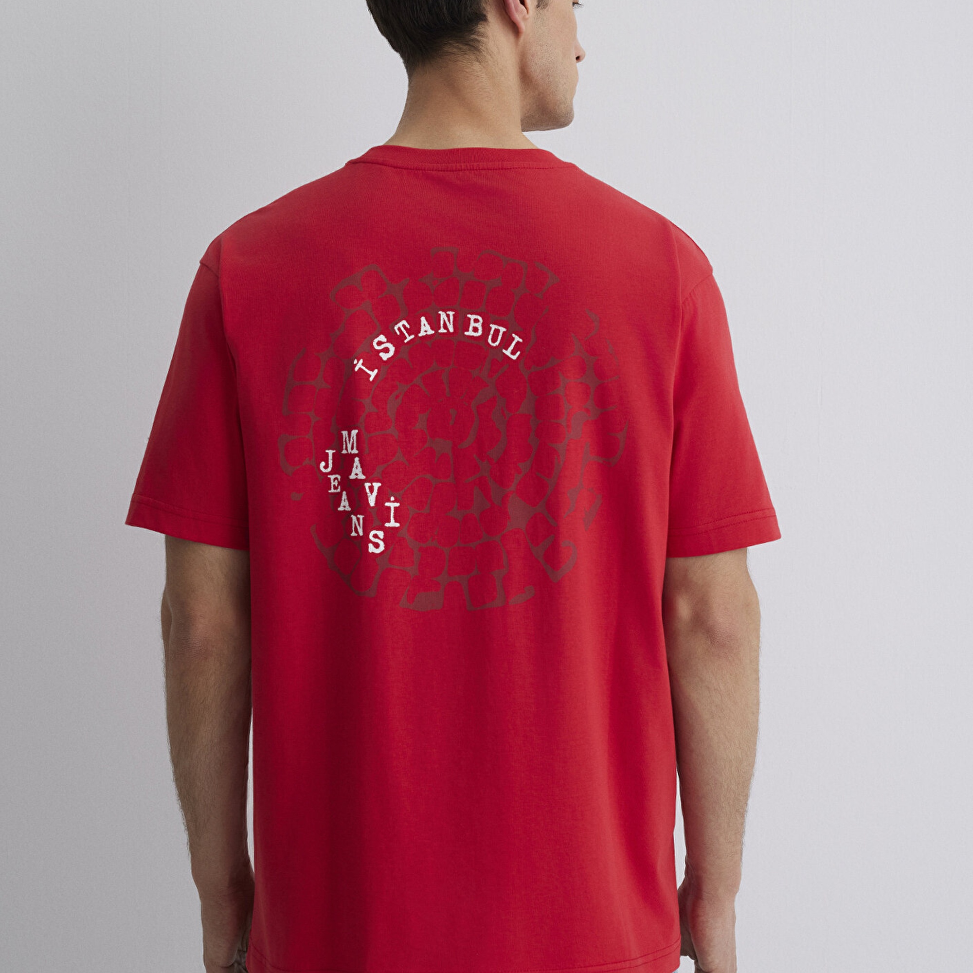 Mavi İstanbul Baskılı Kırmızı Tişört Loose Fit / Bol Rahat Kesim 0612996-70471