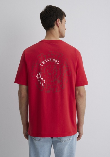  Mavi İstanbul Baskılı Kırmızı Tişört Loose Fit / Bol Rahat Kesim 0612996-70471