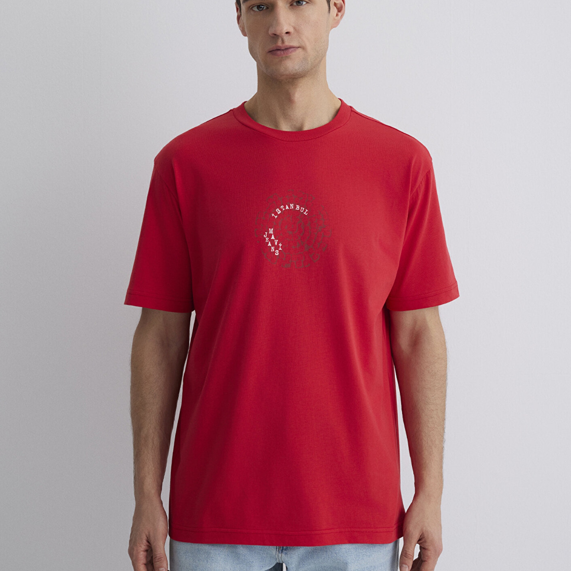 Mavi İstanbul Baskılı Kırmızı Tişört Loose Fit / Bol Rahat Kesim 0612996-70471