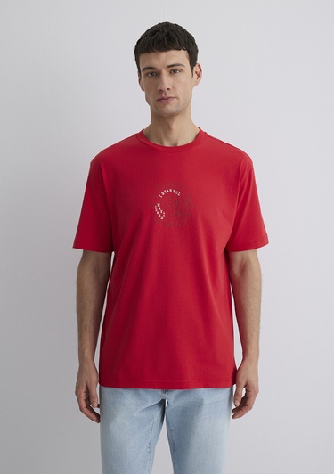  Mavi İstanbul Baskılı Kırmızı Tişört Loose Fit / Bol Rahat Kesim 0612996-70471