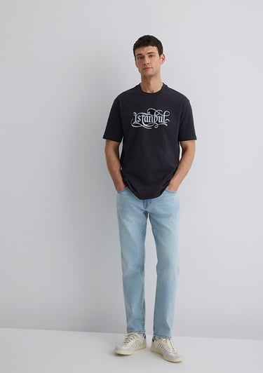  Mavi İstanbul Baskılı Siyah Tişört Loose Fit / Bol Rahat Kesim 0612991-900