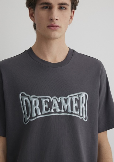  Mavi Dreamer Baskılı Gri Tişört Loose Fit / Bol Rahat Kesim 0612807-80955