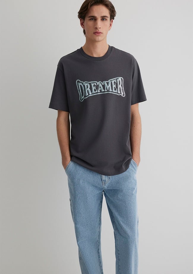  Mavi Dreamer Baskılı Gri Tişört Loose Fit / Bol Rahat Kesim 0612807-80955