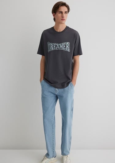  Mavi Dreamer Baskılı Gri Tişört Loose Fit / Bol Rahat Kesim 0612807-80955