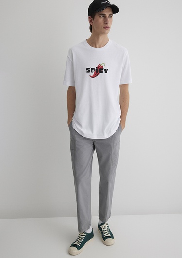  Mavi Spicy Baskılı Beyaz Tişört Loose Fit / Bol Rahat Kesim 0612812-620