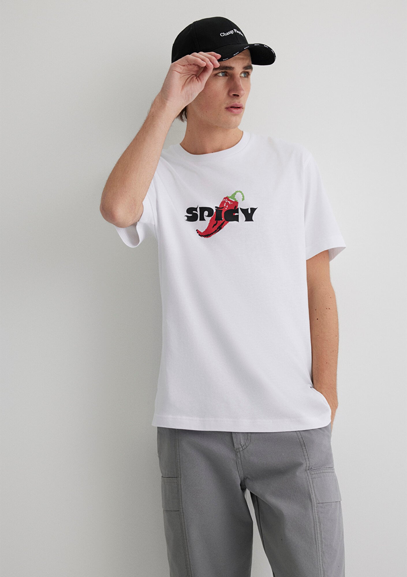  Mavi Spicy Baskılı Beyaz Tişört Loose Fit / Bol Rahat Kesim 0612812-620