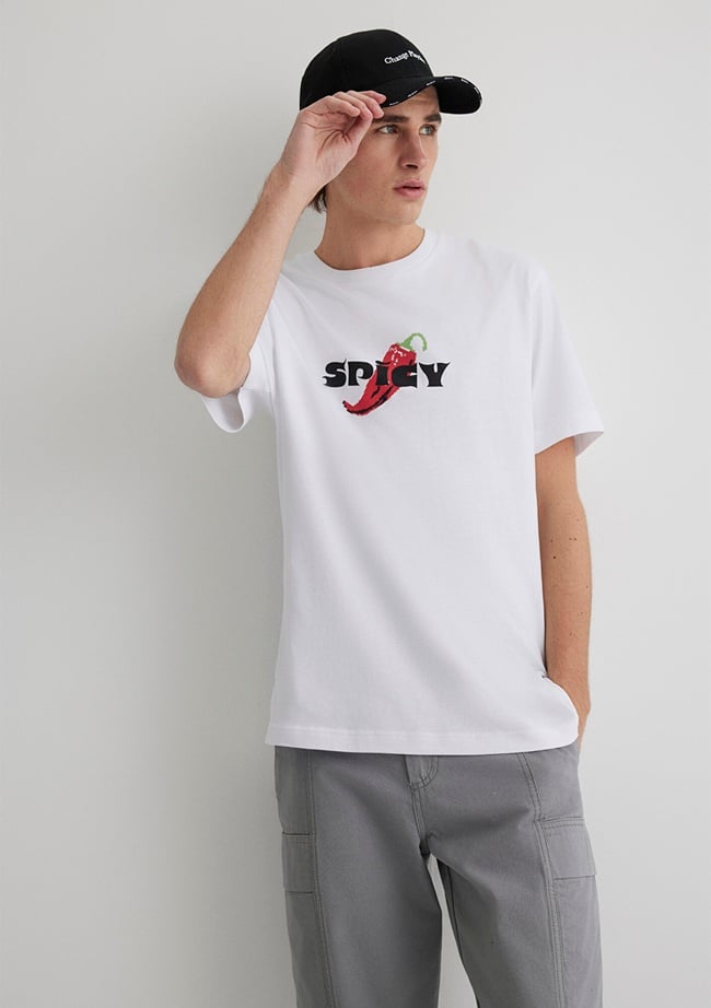  Mavi Spicy Baskılı Beyaz Tişört Loose Fit / Bol Rahat Kesim 0612812-620