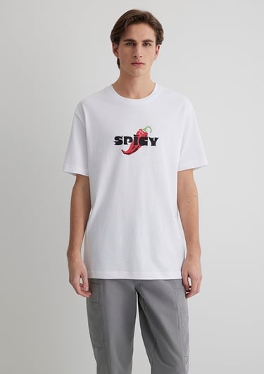  Mavi Spicy Baskılı Beyaz Tişört Loose Fit / Bol Rahat Kesim 0612812-620