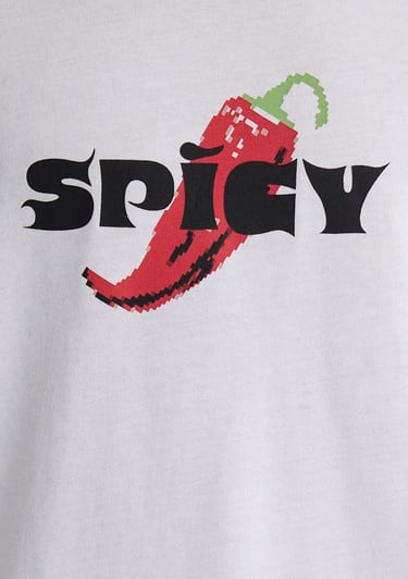  Mavi Spicy Baskılı Beyaz Tişört Loose Fit / Bol Rahat Kesim 0612812-620