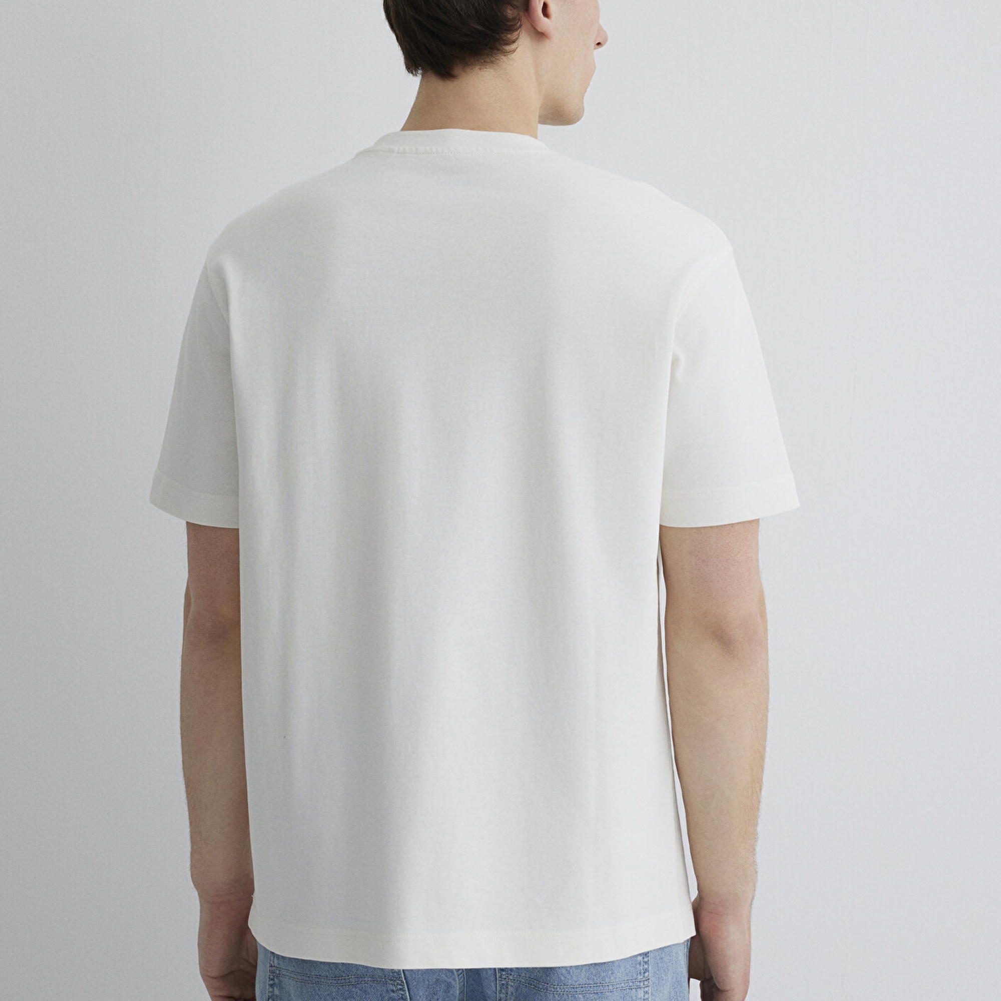 Mavi Baskılı Ekru Tişört Loose Fit / Bol Rahat Kesim 0612808-70057