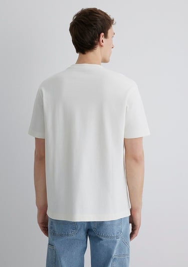  Mavi Baskılı Ekru Tişört Loose Fit / Bol Rahat Kesim 0612808-70057