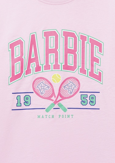  Mavi Barbie Baskılı Pembe Tişört Loose Fit / Bol Rahat Kesim 7610312-86959