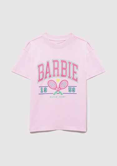  Mavi Barbie Baskılı Pembe Tişört Loose Fit / Bol Rahat Kesim 7610312-86959