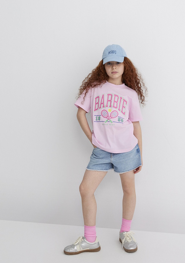  Mavi Barbie Baskılı Pembe Tişört Loose Fit / Bol Rahat Kesim 7610312-86959