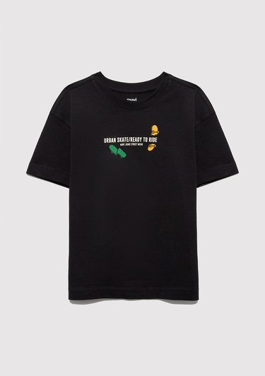  Mavi Baskılı Antrasit Tişört Oversize / Geniş Kesim 6610275-70087