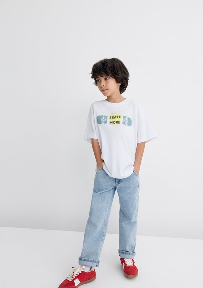  Mavi Lets Roll Baskılı Beyaz Tişört Oversize / Geniş Kesim 6610276-620