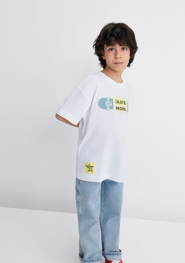  Mavi Lets Roll Baskılı Beyaz Tişört Oversize / Geniş Kesim 6610276-620