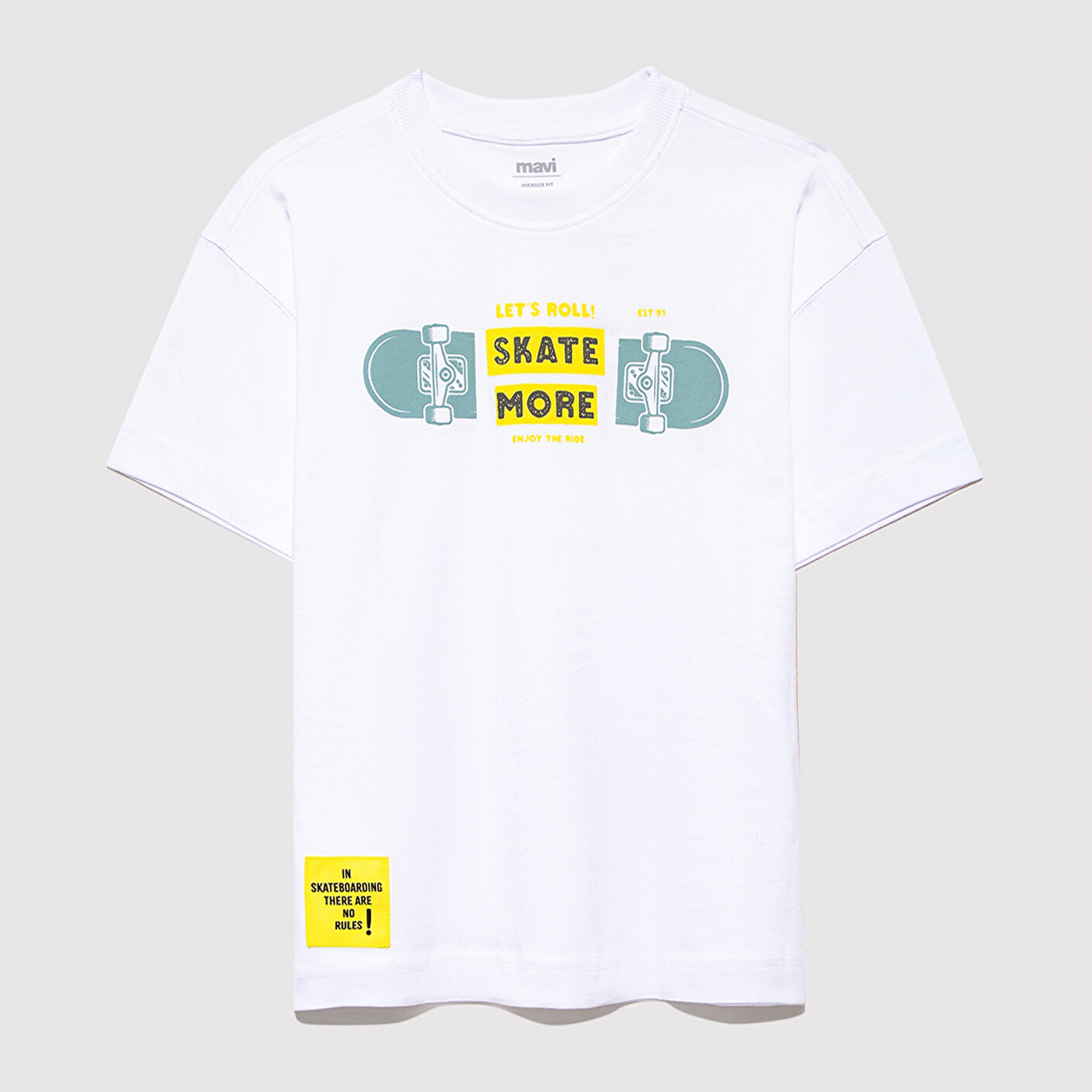 Mavi Lets Roll Baskılı Beyaz Tişört Oversize / Geniş Kesim 6610276-620