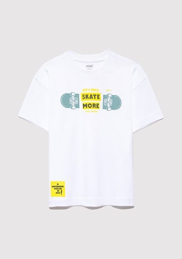  Mavi Lets Roll Baskılı Beyaz Tişört Oversize / Geniş Kesim 6610276-620