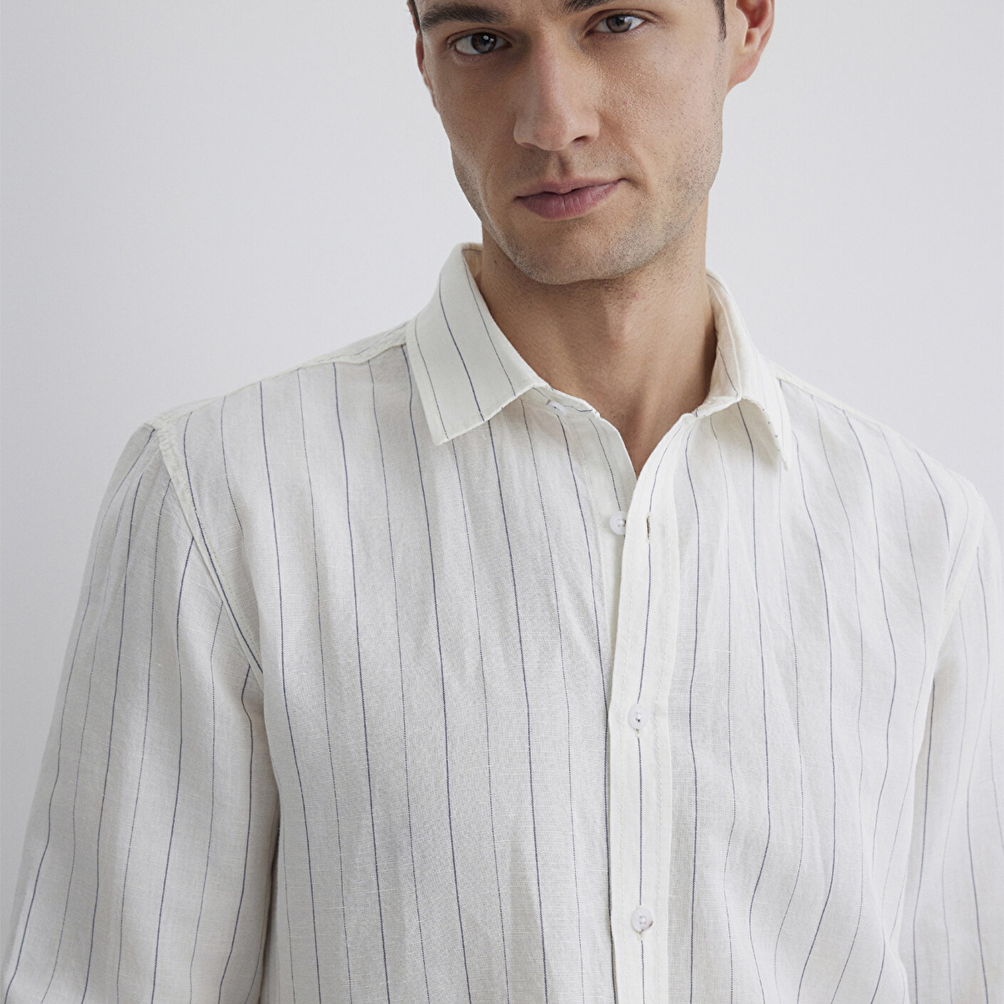 Mavi Çizgili Beyaz Gömlek Regular Fit / Normal Kesim 0211515-620