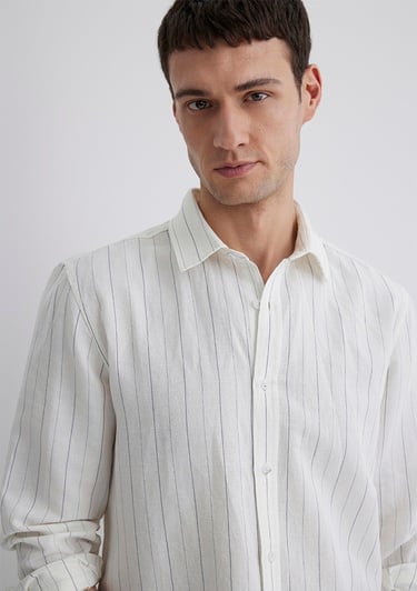  Mavi Çizgili Beyaz Gömlek Regular Fit / Normal Kesim 0211515-620