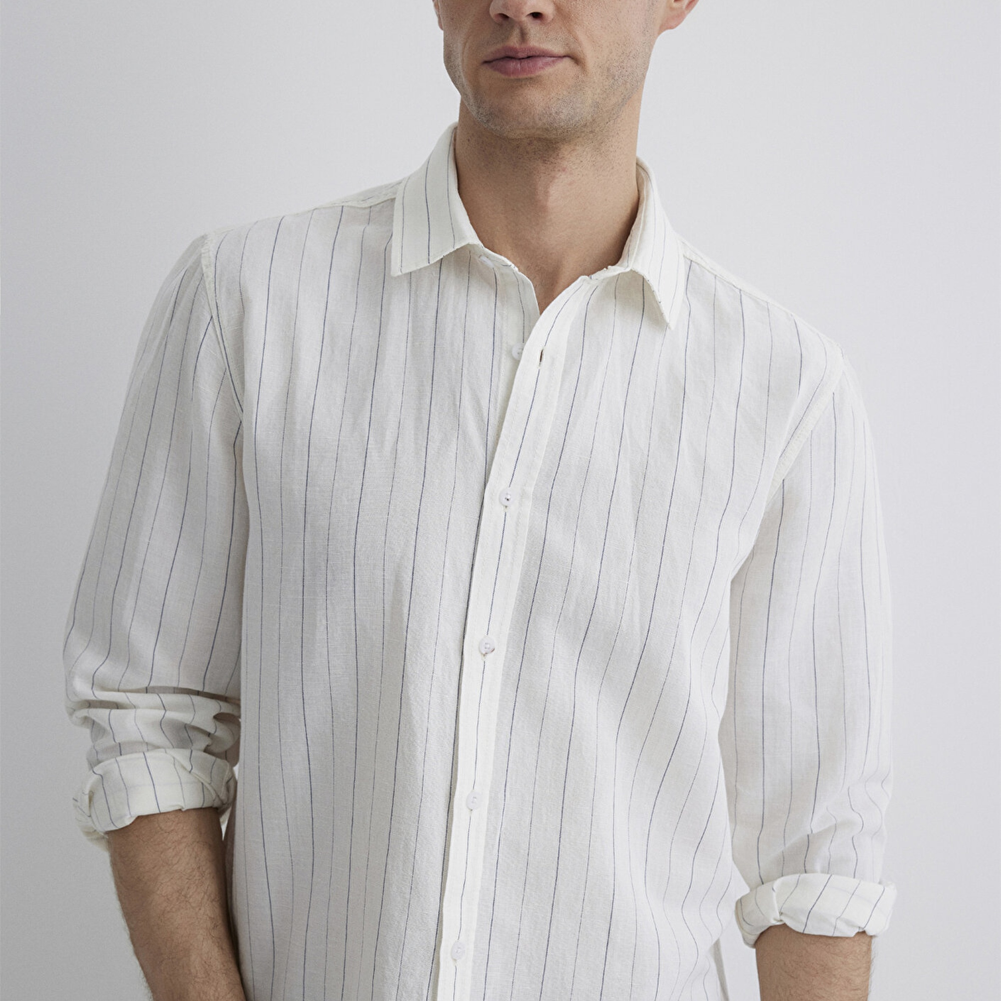 Mavi Çizgili Beyaz Gömlek Regular Fit / Normal Kesim 0211515-620