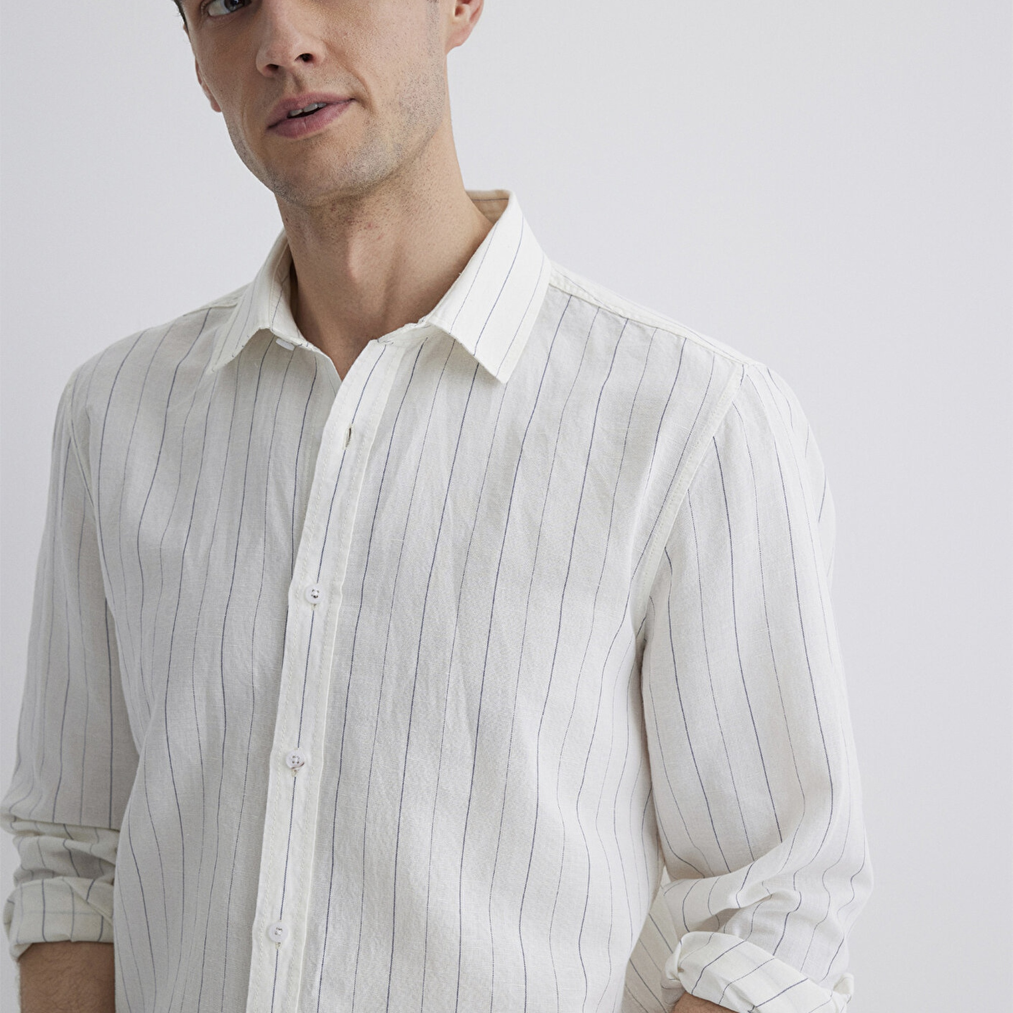 Mavi Çizgili Beyaz Gömlek Regular Fit / Normal Kesim 0211515-620