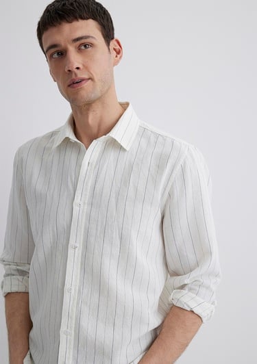  Mavi Çizgili Beyaz Gömlek Regular Fit / Normal Kesim 0211515-620