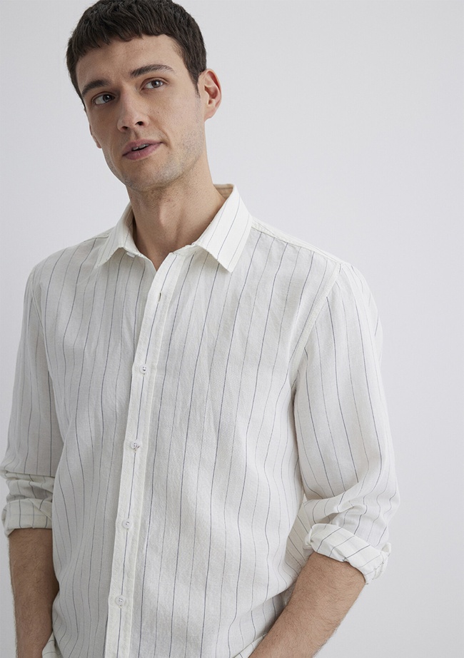  Mavi Çizgili Beyaz Gömlek Regular Fit / Normal Kesim 0211515-620