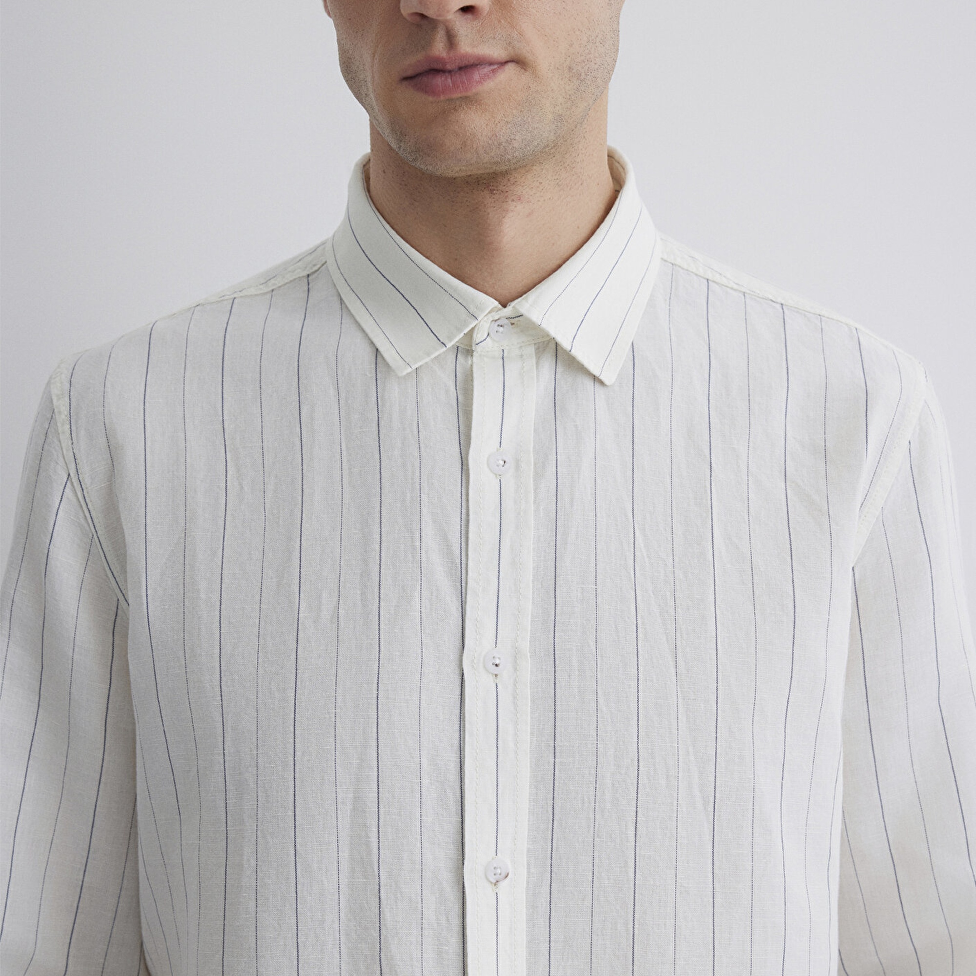 Mavi Çizgili Beyaz Gömlek Regular Fit / Normal Kesim 0211515-620