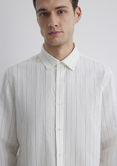  Mavi Çizgili Beyaz Gömlek Regular Fit / Normal Kesim 0211515-620