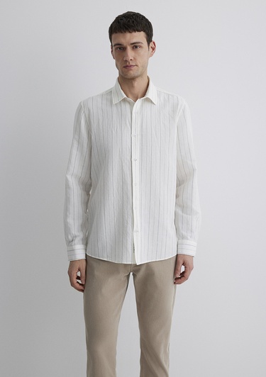  Mavi Çizgili Beyaz Gömlek Regular Fit / Normal Kesim 0211515-620