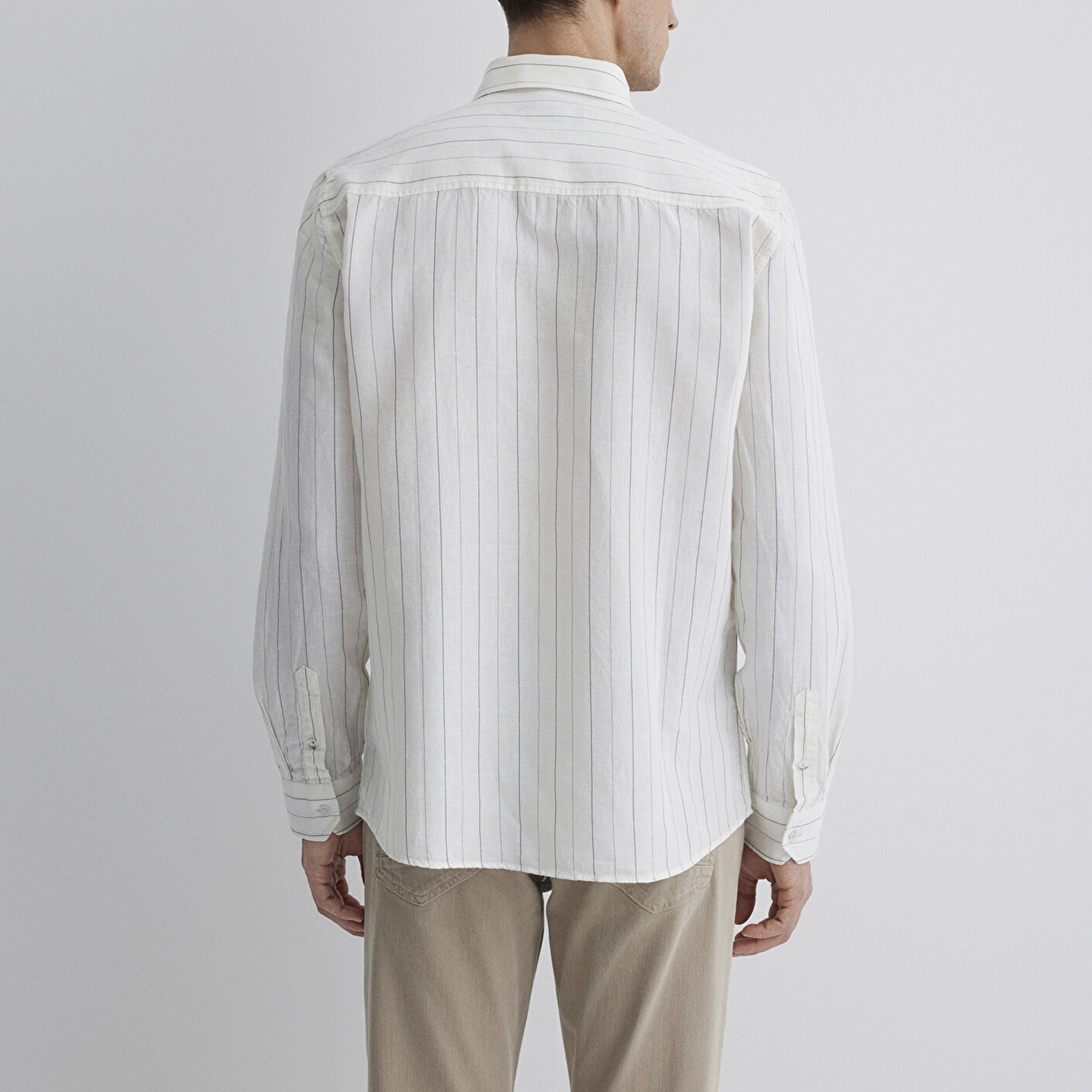 Mavi Çizgili Beyaz Gömlek Regular Fit / Normal Kesim 0211515-620