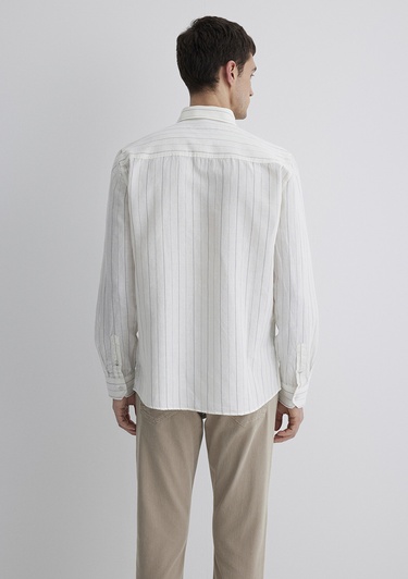  Mavi Çizgili Beyaz Gömlek Regular Fit / Normal Kesim 0211515-620