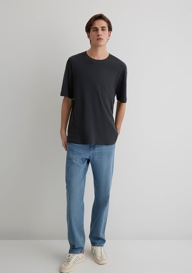  Mavi Antrasit Basic Tişört Loose Fit / Bol Rahat Kesim 0612724-70092