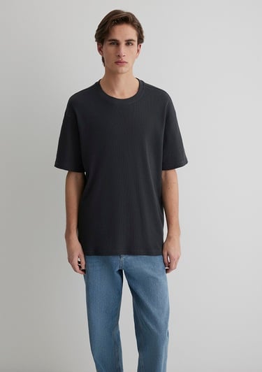  Mavi Antrasit Basic Tişört Loose Fit / Bol Rahat Kesim 0612724-70092