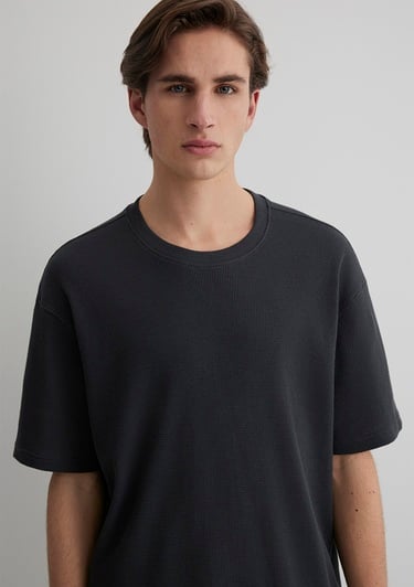  Mavi Antrasit Basic Tişört Loose Fit / Bol Rahat Kesim 0612724-70092