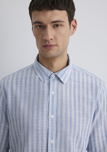  Mavi Çizgili Mavi Gömlek Regular Fit / Normal Kesim 0211538-70744