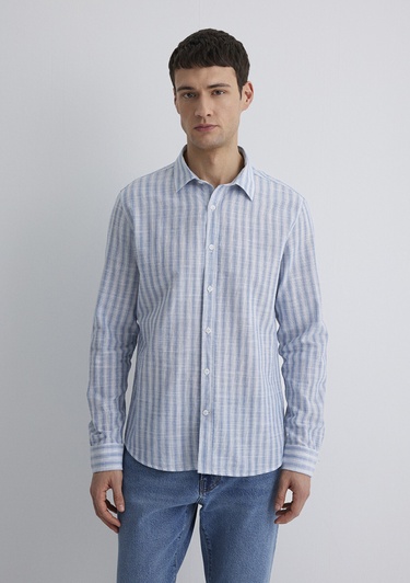  Mavi Çizgili Mavi Gömlek Regular Fit / Normal Kesim 0211538-70744