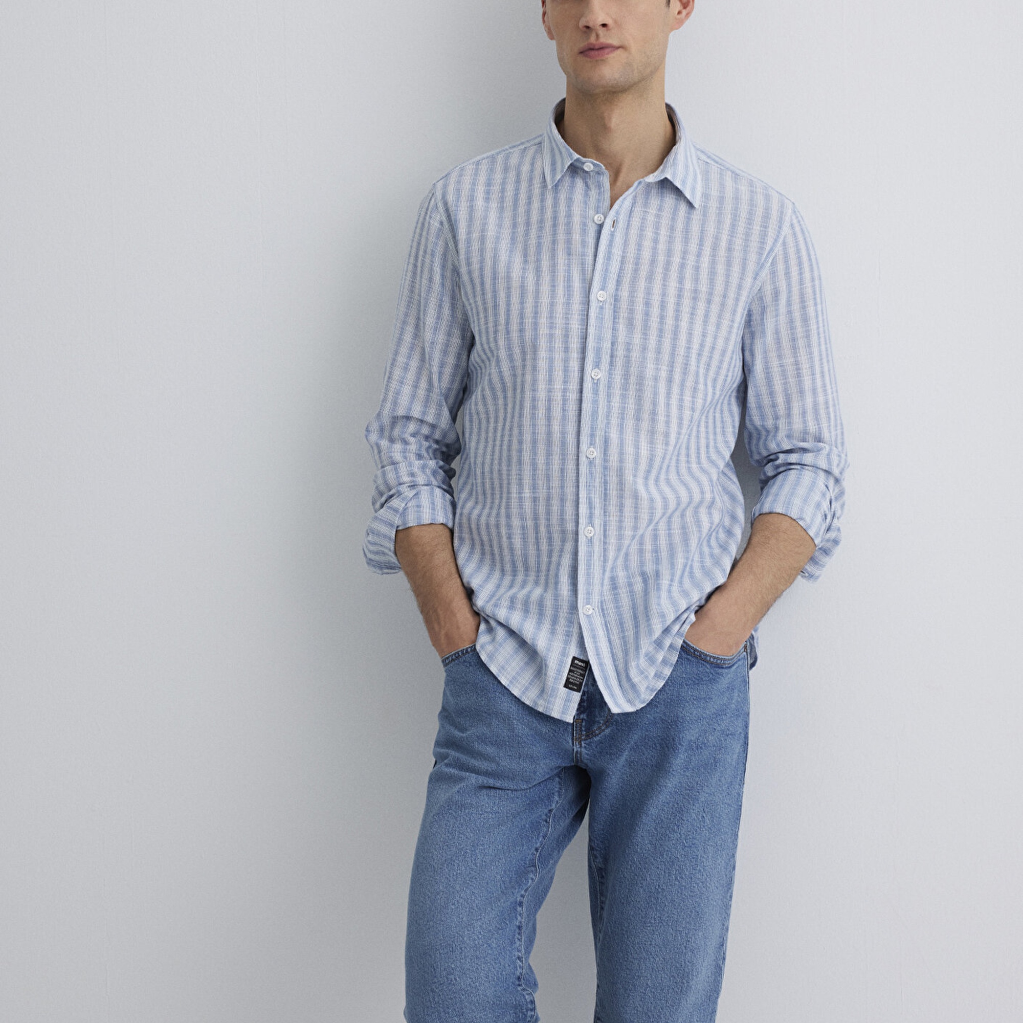 Mavi Çizgili Mavi Gömlek Regular Fit / Normal Kesim 0211538-70744