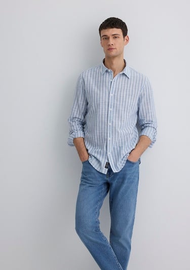  Mavi Çizgili Mavi Gömlek Regular Fit / Normal Kesim 0211538-70744