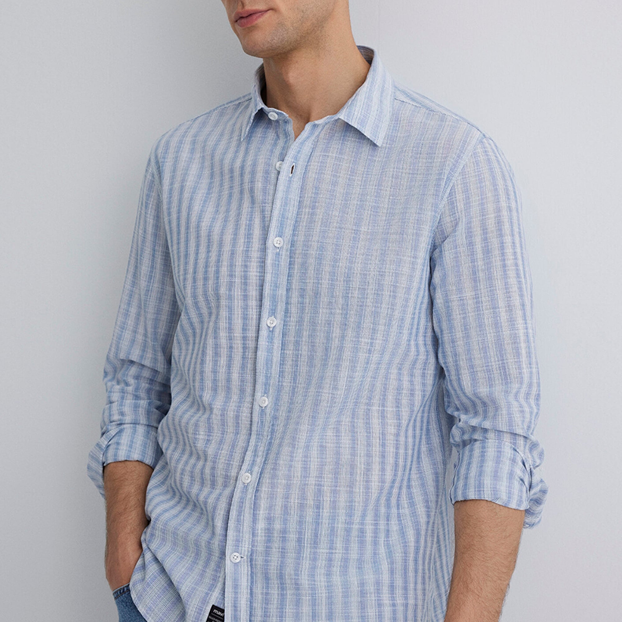 Mavi Çizgili Mavi Gömlek Regular Fit / Normal Kesim 0211538-70744