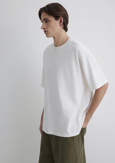  Mavi Ekru Basic Tişört Oversize / Geniş Kesim 0612641-70057