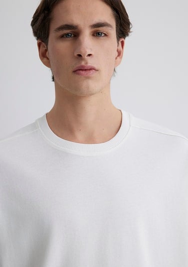  Mavi Ekru Basic Tişört Oversize / Geniş Kesim 0612641-70057